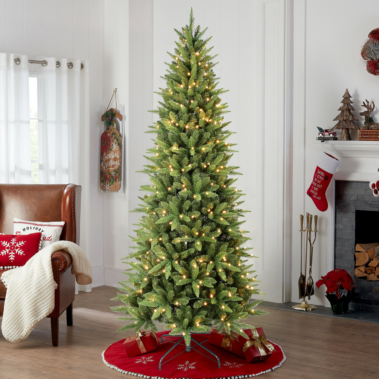 Slim Pre-Lit Spruce Christmas Tree, 7'