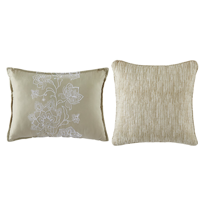 5 Piece Emma Printed Microfiber Quilts Set, Taupe, Queen Quilt + 2 Queen Shams + 2 Throw Pillows