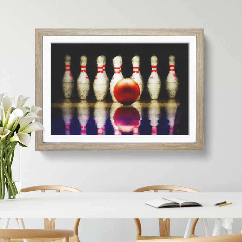 Ten Pin Bowling - Picture Frame Graphic Art, 27cm H x 36cm W x 2cm D, Oak