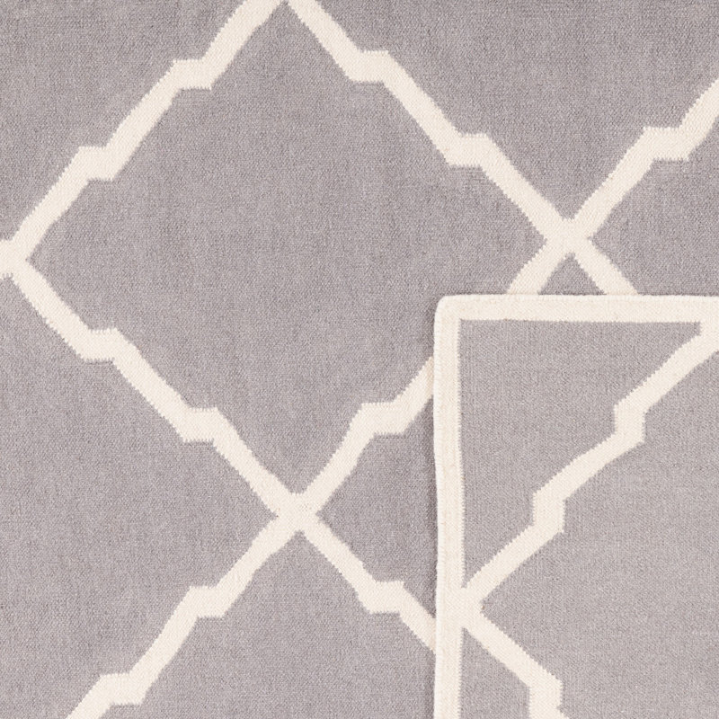Brambach Hand Woven Flat Weave Wool/Cotton Geometric Rug in Gray, Runner 2'6" x 6'