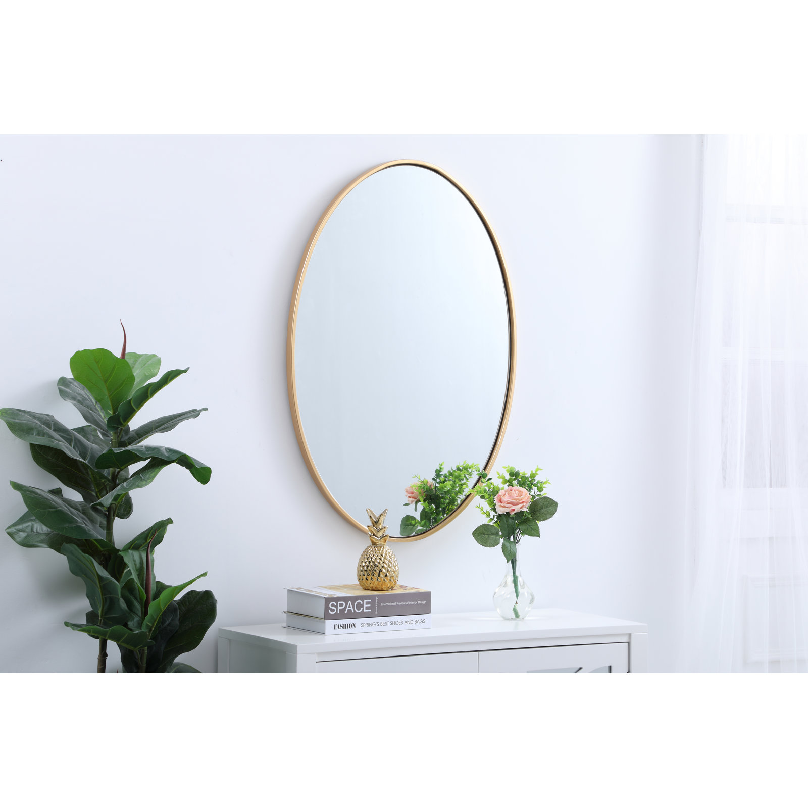 Sabine Metal Oval Wall Mirror, 24" x 34", Brass