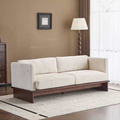 Canapé rembourré 77 po à accoudoirs carrés moderne 77 po avec base en bois massif (beige)