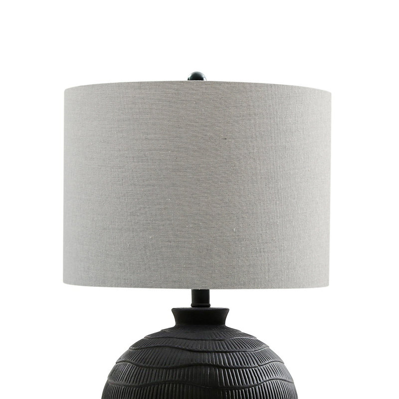 61cm Tall Ceramic Living Room Table Lamp, Bedside Lamp Linen Shade, Buffet Lamp, Grey, Black