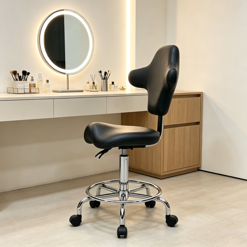 Tabouret de dessinateur réglable avec repose-pieds, dossier ergonomique en similicuir, chaise de bureau pivotante à roulettes et réglable en hauteur pour bureau, salon ou atelier