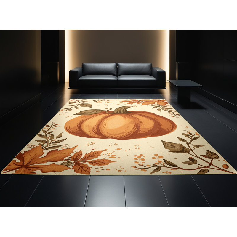 Machine Washable Fieldston Halloween Modern & Contemporary Abstract Rug in Beige – Yellow Binding, 6x9