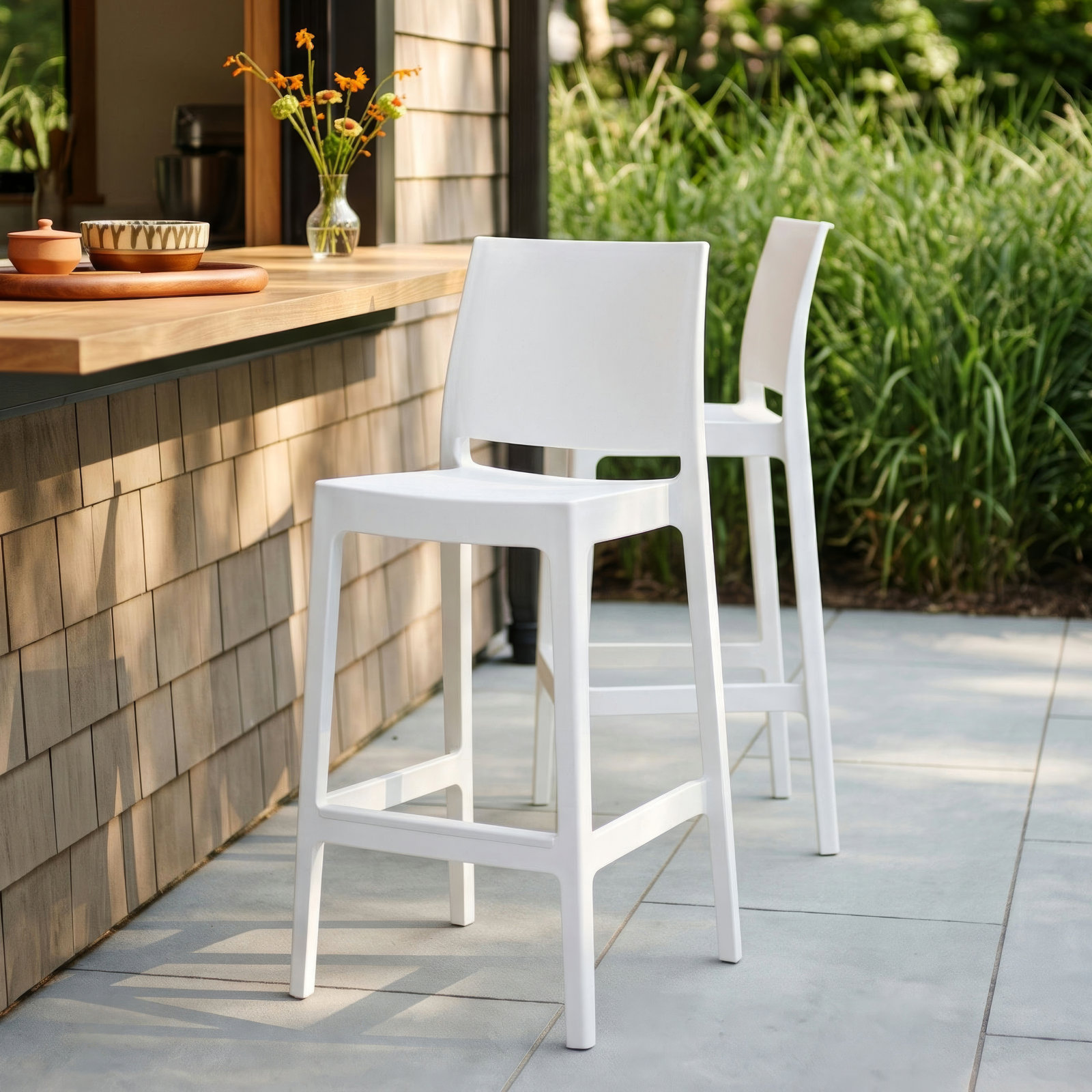 Adrienne Outdoor Bar Stool, White, 29.5"