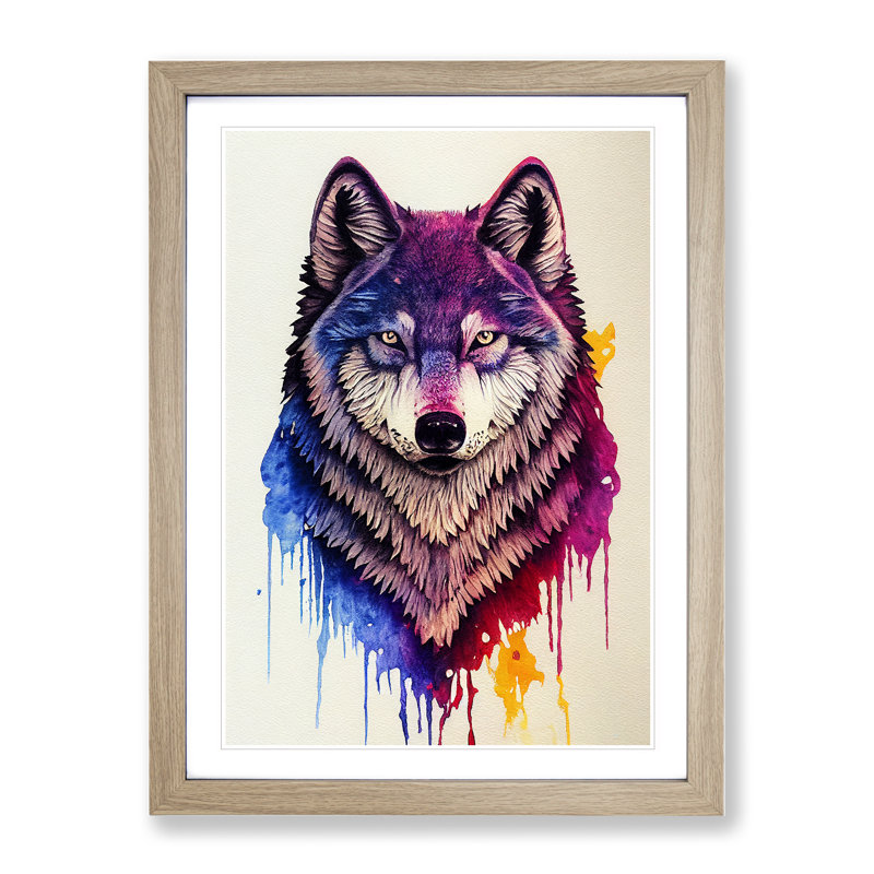 Painted Wolf No.5 - Wall Art, Oak Framed, No Matte, 34cm H x 25cm W