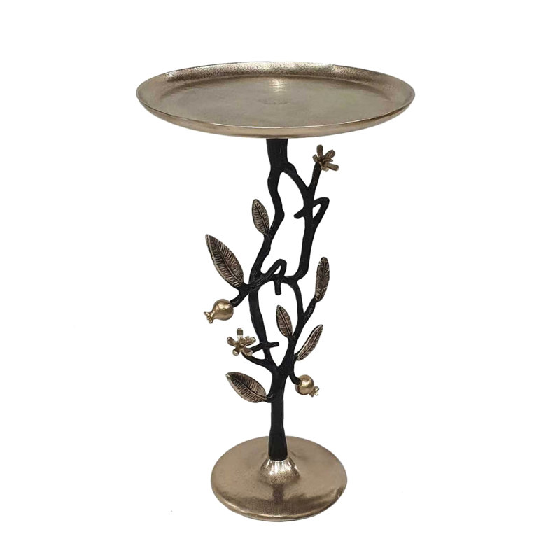 Table d'appoint de 24 pouces de hauteur en aluminium noir et or avec motif de grenade, grande table de bout, présentoir ou support à plante