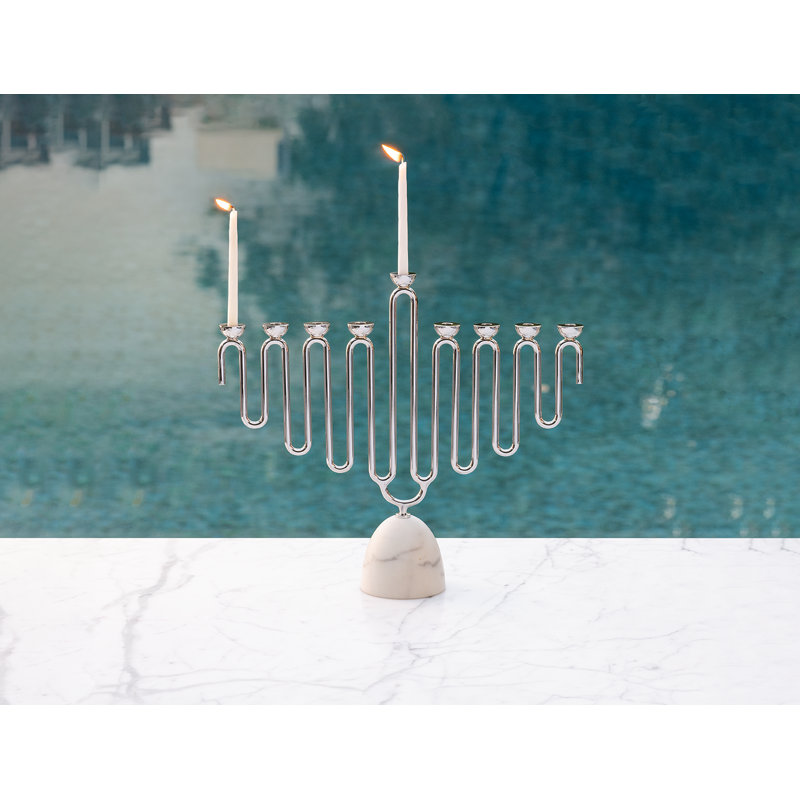 12" Silver and Carrara Marble Modern Menorah
