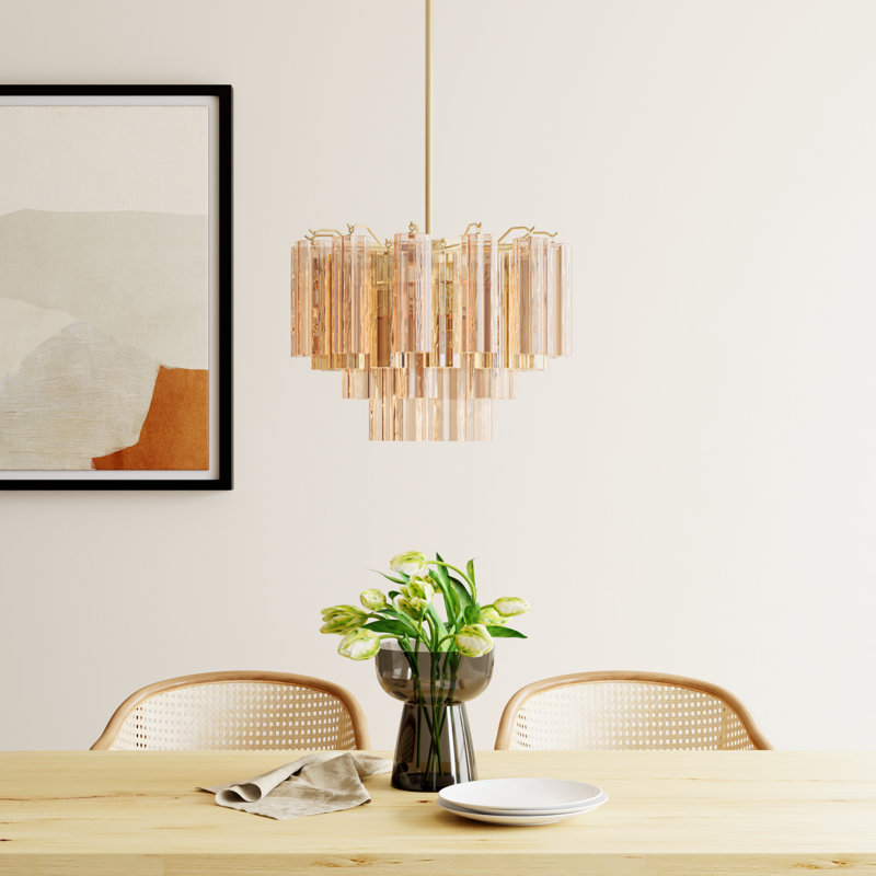 Arras Dimmable Tiered Chandelier, Gray/Yellow, Aged Brass, 14.25" H x 22" W x 22" D