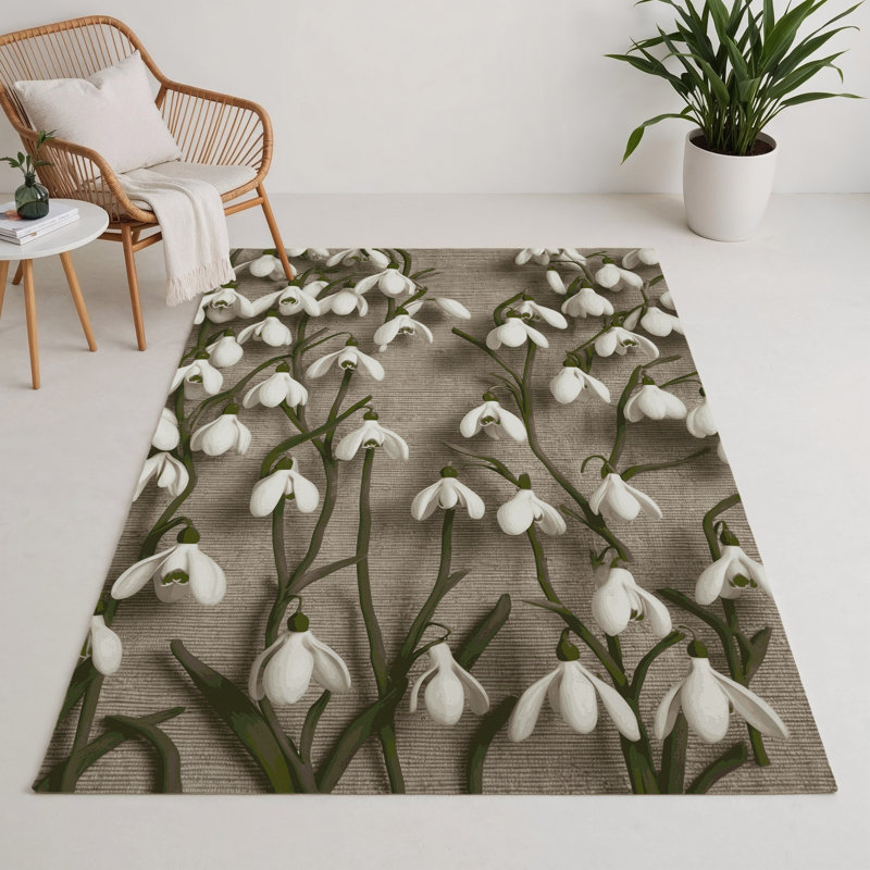Tapis d'intérieur et d'extérieur gris Botanical, Rectangle 5 pi x 7 pi