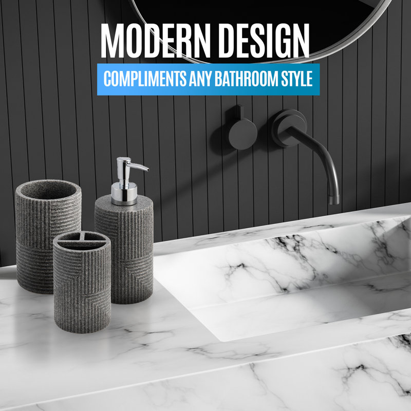 Gray Resin 4-Piece Bathroom Accessory Set with Sand Effect