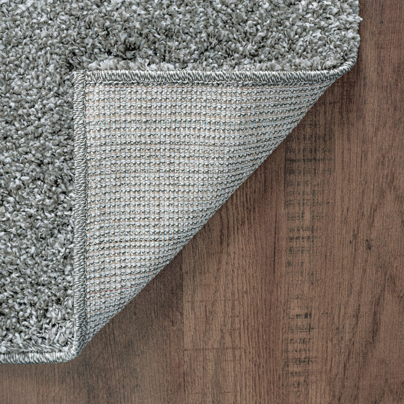 Tapis gris à poils longs Jelissa, Rond 7 pi 10 po