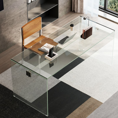 Table d'écriture moderne en verre trempé 53,14 pouces avec pieds en U pour bureau à domicile