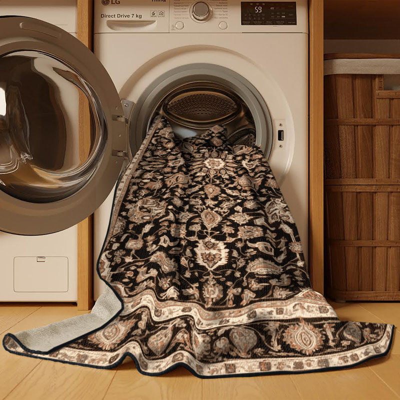 Tapis brun lavable à la machine, Rond 7 pi