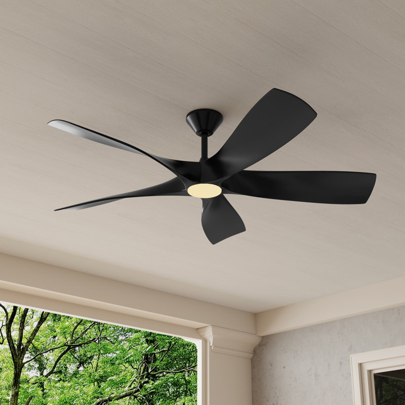 Ventilateur de plafond intelligent transitionnel 60 pouces à 5 pales à DEL d'intérieur / extérieur, Noir