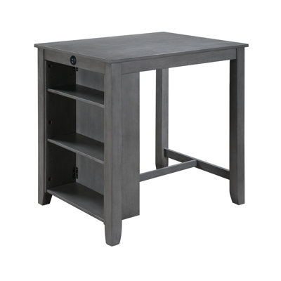 Graham 36-inch Gray Finish Small Space Counter Height Dining Table with USB Charging Ports, Storage Shelves— Space-Saving Modern Table for Apartments & Breakfast Nooks