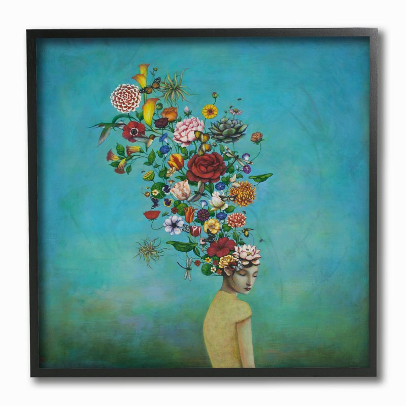 « fleurs on it blue blue painting » par duy huynh paint on toile, H 12 po x l 12 po x P 1,5 po, Giclée encadrée noir minuit