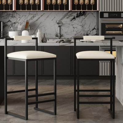 Of 2 Metal Frame - Beige Pu Leather Upholstery For Kitchen Island, Counter, Dining 2 Faux Upholstered Robust Kitchen, Room
