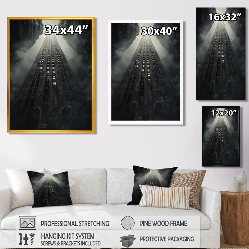 «Greys Colossal Structure Skyscrapers I» - Reproduction d'art mural gratte-ciel, H 30 po x l 40 po