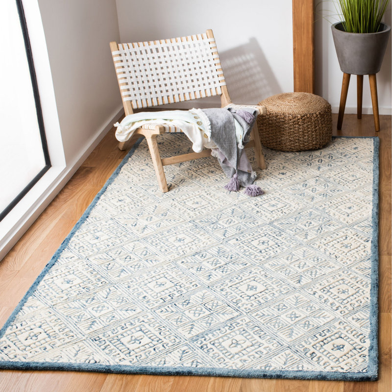 Tapis bleu / ivoire en laine touffeté à la main Crowell, Rectangle 8 pi x 10 pi