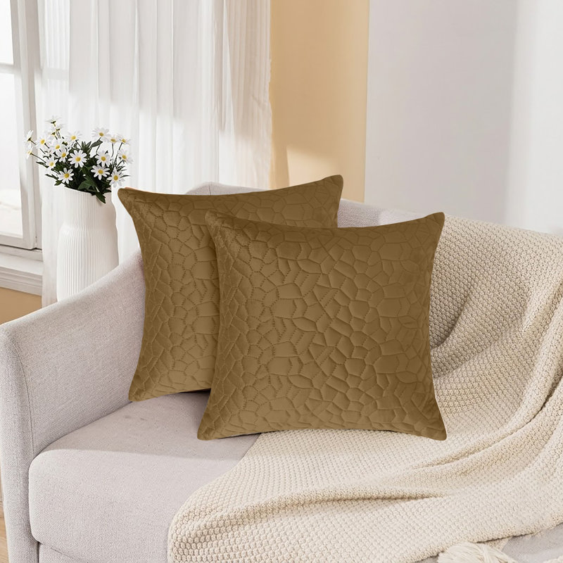 Luxury Pebbles Velvet Cushion Covers Set Of 2 Soft Throw Cushion Cases Sofa, Couch, Rust