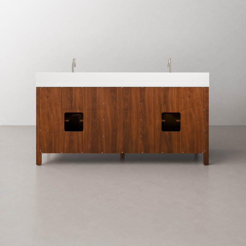Sequoia 72 In. Double Sink Whitebrook Quartz Countertop Bath Vanity in Mango Wood With Chrome Faucet, Chrome, Noir Juglans