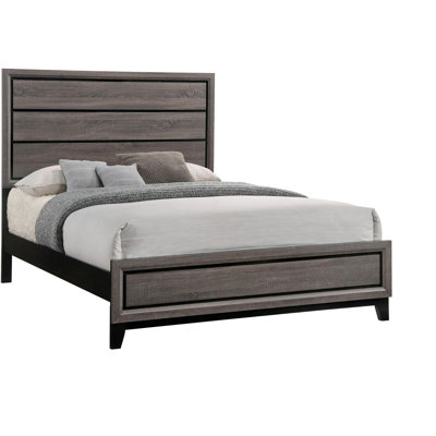 Grey Oak Queen Panel Bed, Featuring A Frame And Subtle Finish With Paneled Headboard For Added Comfort