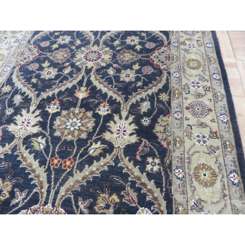 Tapis de zone à chemin de table noir 2 pi 8 po x 14 pi 9 po one-of-kind à la main noué la Beason