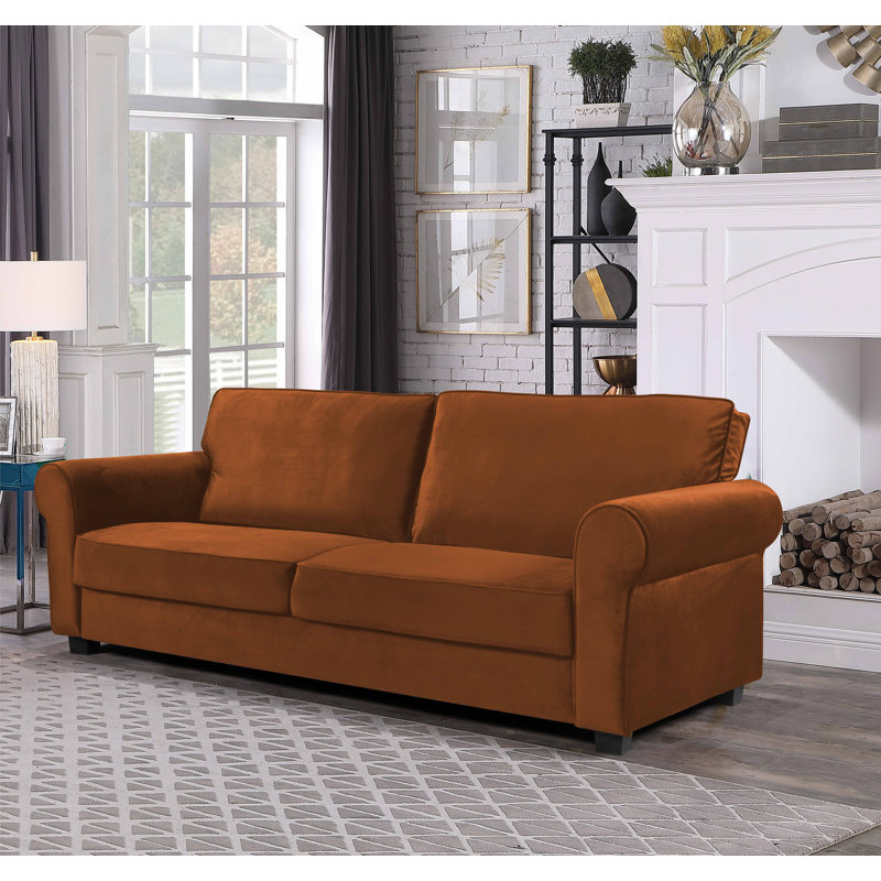 Reva 218.9Cm Rolled Arms Sofa, Syrup Velvet