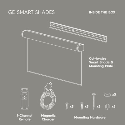 GE Smart Shade, Motorized Window Blind with Matter & Remote Control, White Hardware, Translucent Grey Fabric, Quiet Operation, 32” Width, Adjustable Length, 1 Shade