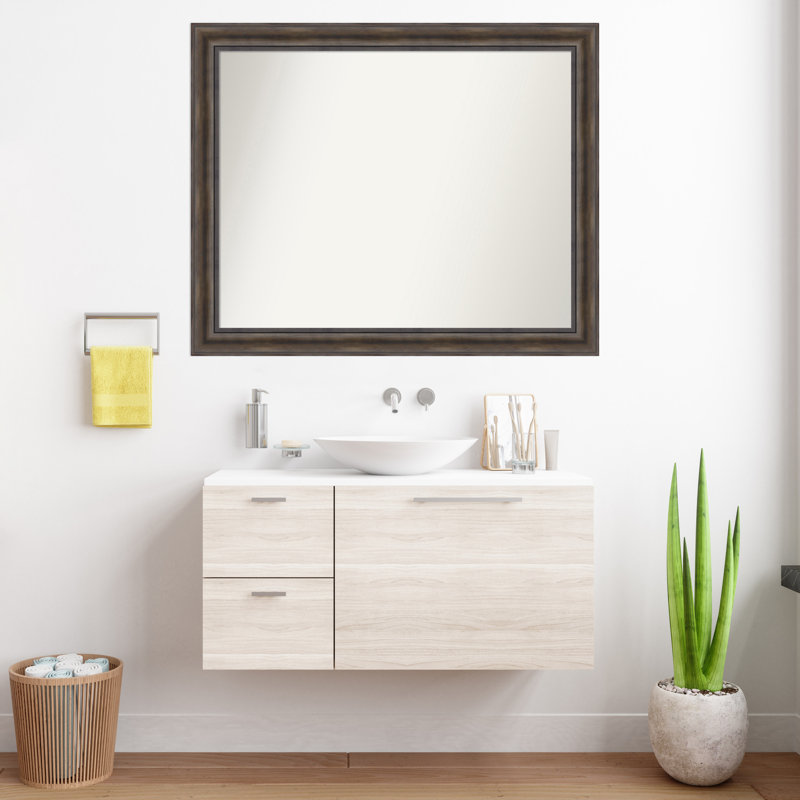 Miroir mural en bois massif Bostynn, Rectangle, H 35,5 po x l 43,5 po
