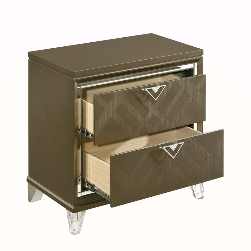 Table de chevet 2 tiroirs champagne foncé