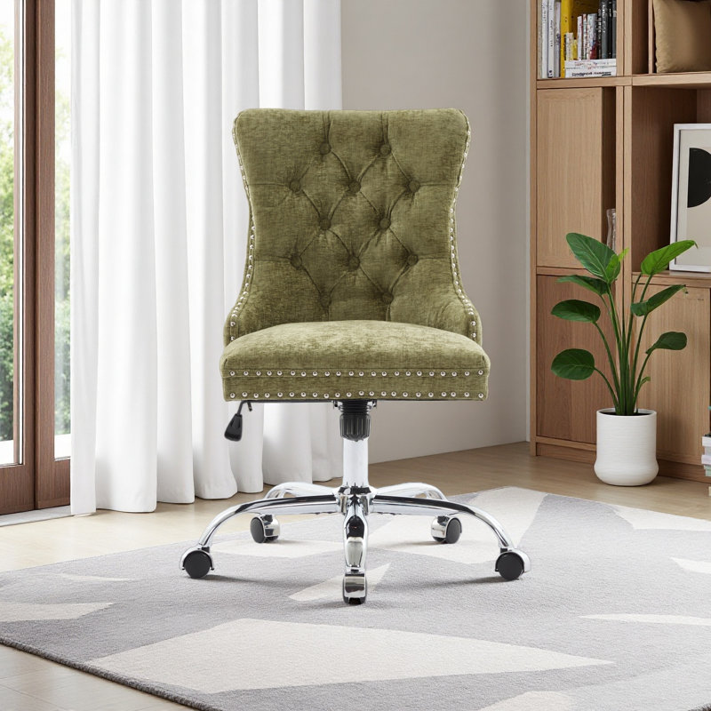 Furniture Office Chair,Modern Chenille Upholstered Tufted Button Home Office Chair With Chrome Metal Base,Adjustable Desk Chair Swivel Office Chair