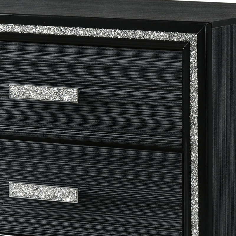 Table de chevet noire patinée - avec rangement spacieux et garniture glamour pour la finition de la table de chevet, Noir