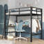 Lit mezzanine simple en métal avec bureau en L, structure de lit mezzanine simple avec station de charge