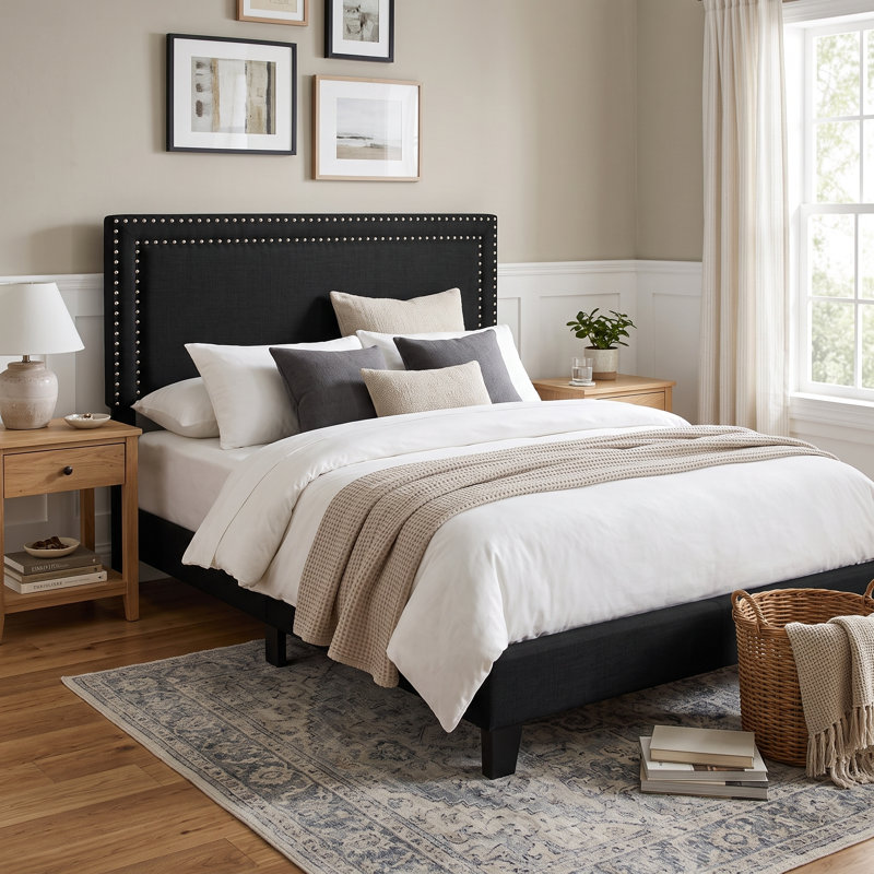 Artia Upholstered Standard Bed, Queen, Black