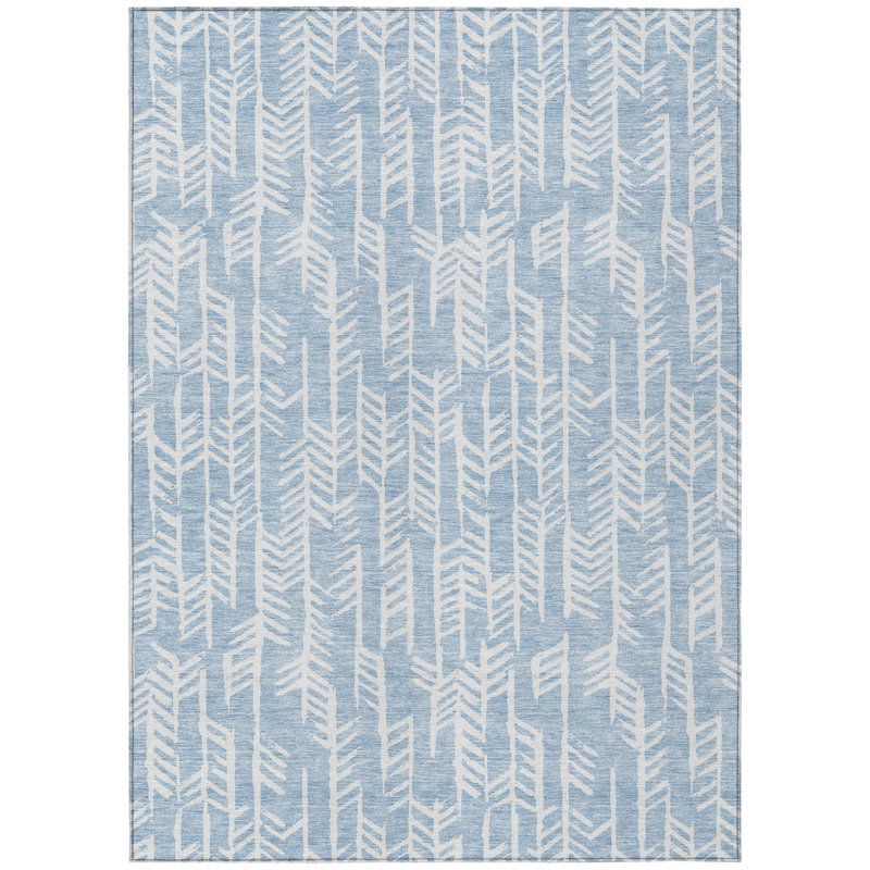 3' X 5' Sky Blue And Ivory Tribal Washable Indoor Outdoor Area Rug
