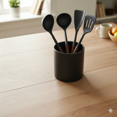Textiles Hub 4-piece Silicone Kitchen Utensil Set, Heat-resistant & Nonstick Safe, Walnut Wood Handles
