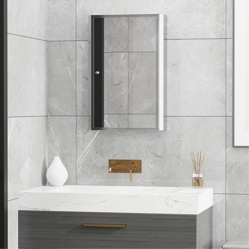 Armoire de rangement pour salle de bain 16 po x 24 po - Acier inoxydable avec fixation murale et porte miroir