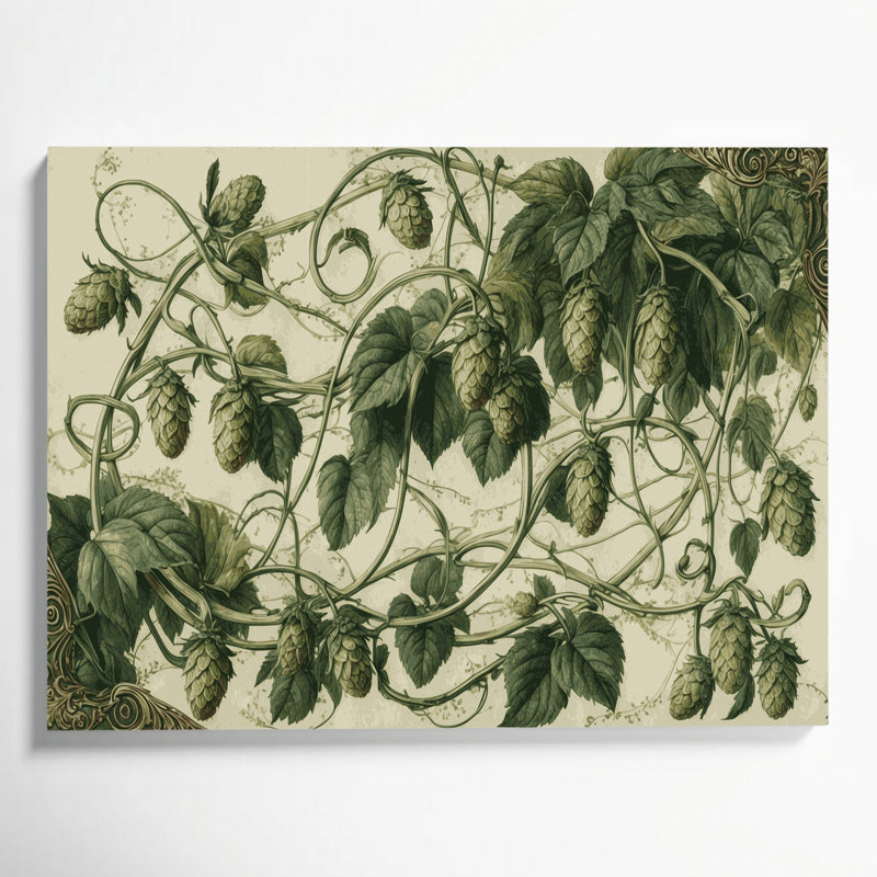 «Botanical Hops», art mural sur toile beige, H 12 po x l 18 po