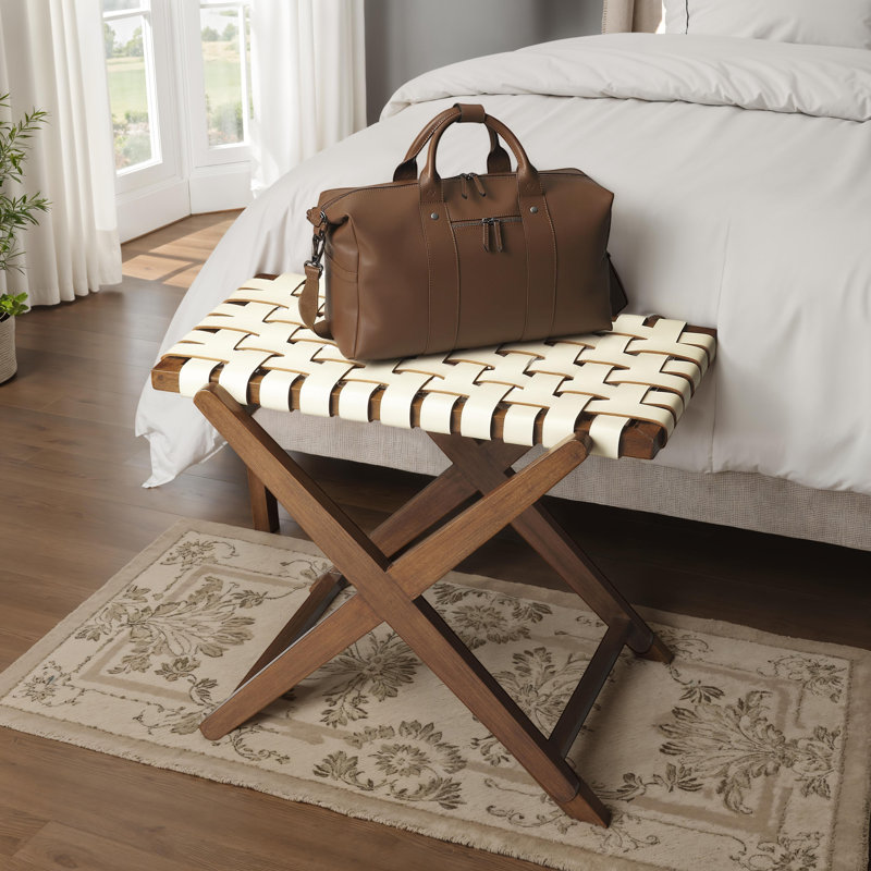 Porte-bagages en cuir et bois Faison, Crème/brun