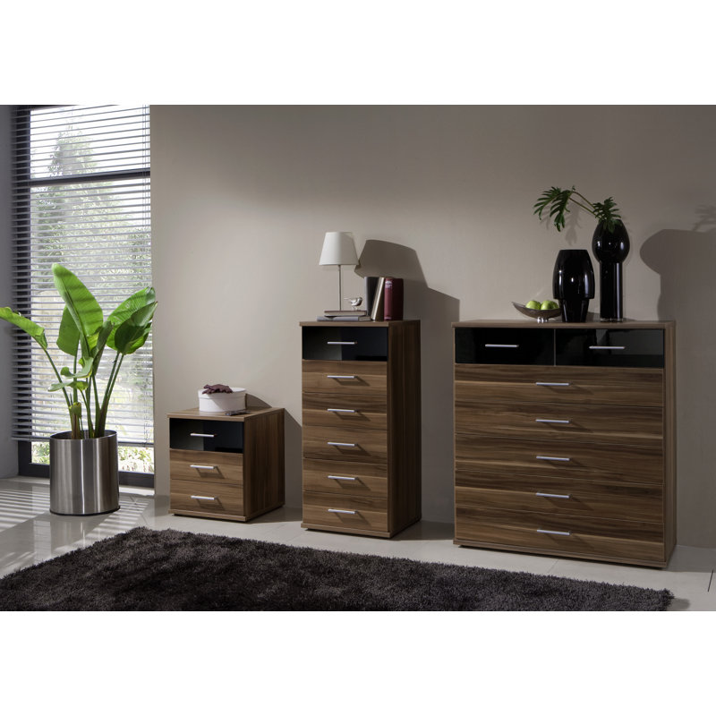 Grus 46cm W Manufactured Wood Bedside Table, Black and Walnut