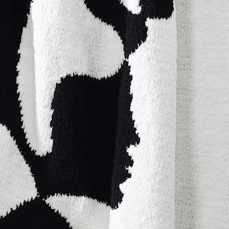 Faces II Abstract Knitted Throw Blanket, Black/Off White