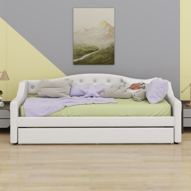Lit de jour rembourré avec ceinture DEL et lit gigogne, Beige