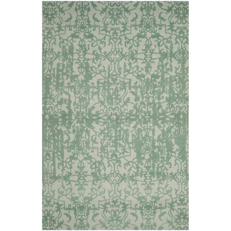 Handmade Grey and Turquoise Wool Tufted Rectangular Rug 5' x 8'