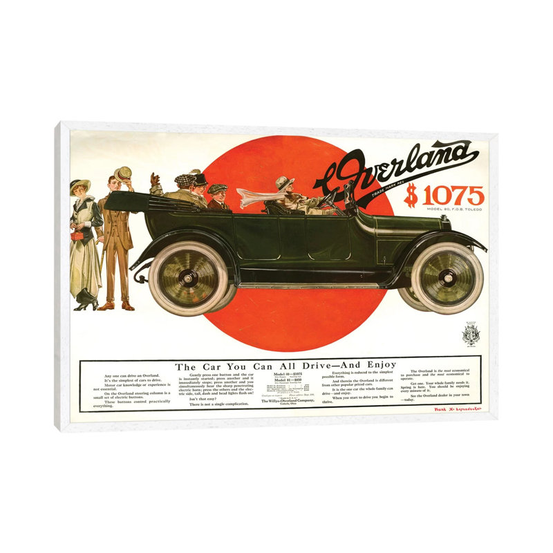 1915 Willys-Overland II Advert 1 Piece Floater Frame Wall Art on Canvas, White