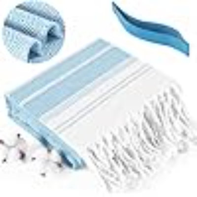 Oversized Turkish Beach Towels 74"X38" Thin Quick Dry Sand Free Pool Swim Bathing Towel Extra Large Blanket Adult Travel Essentials Cruise Accessories Must Haves Summer Light Blue Stuff