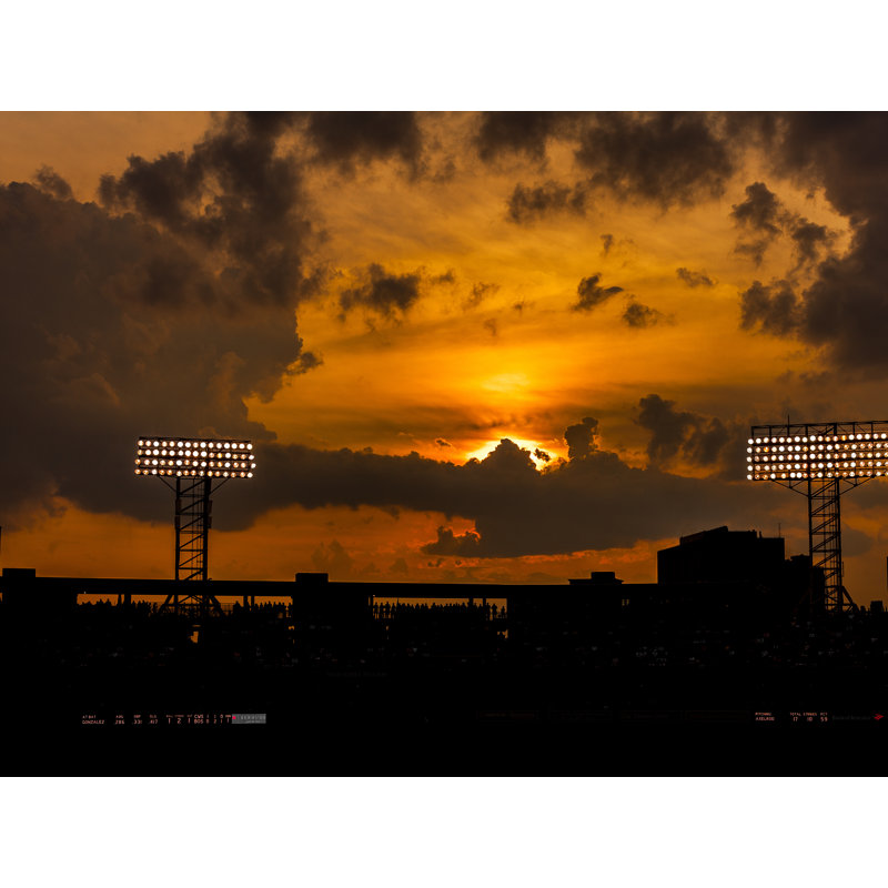 Fenway Sunset Print by Alan Scherer, Black Framed Canvas, 25" H x 33" W