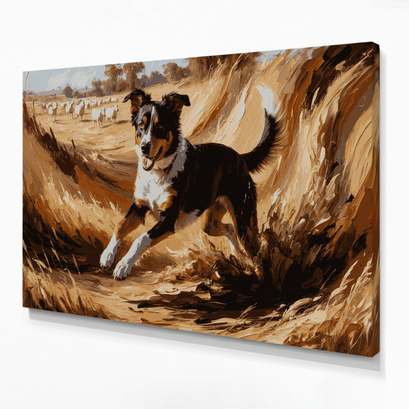 Chiens, art mural brun sur toile brun, H 24 po x l 36 po